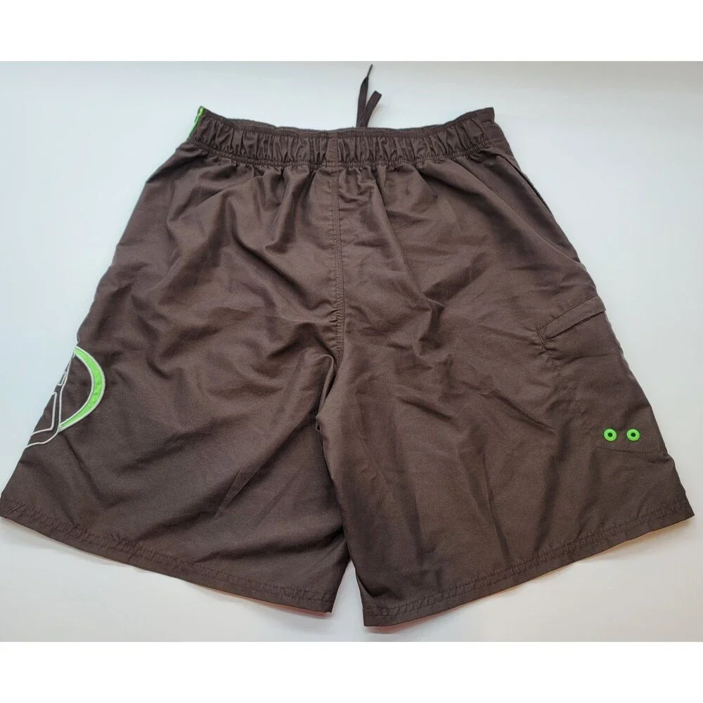 Body Glove Men's Brown Board Shorts Swim Trunks Neon Green Surf Cargo Pocket Lg